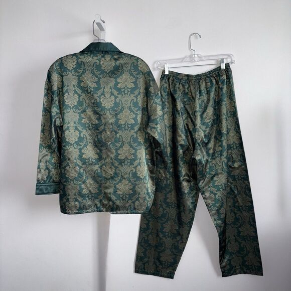 Vtg 90's Victoria’s Secret Y2K Green Gold Paisley Silky Pajama Set Size Small - Picture 4 of 12